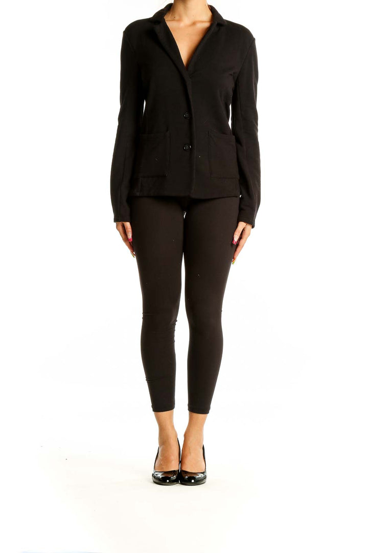 Front view of Rachel Zoe black cotton blend blazer jacket