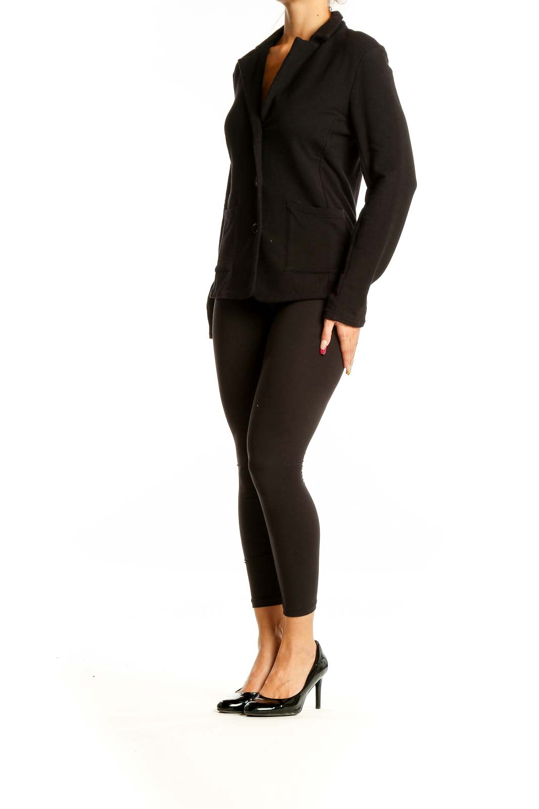 Front view of Rachel Zoe black cotton blend blazer jacket