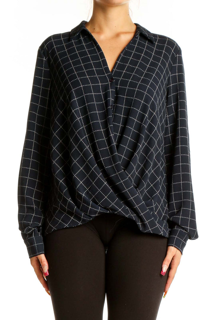 Black White Grid Print Blouse