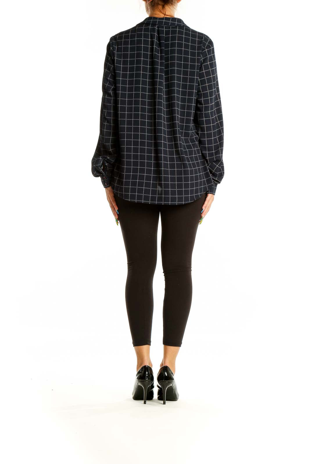 Black White Grid Print Blouse