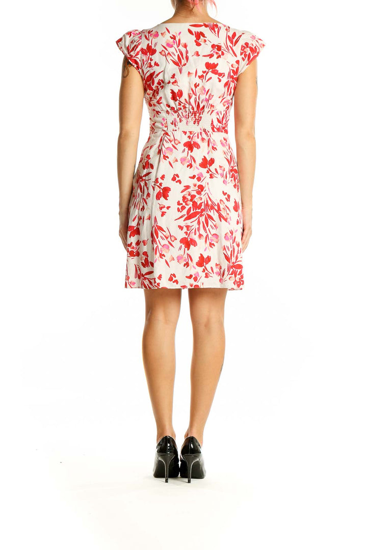 Back view of Banana Republic red floral cotton dress showing A-line silhouette