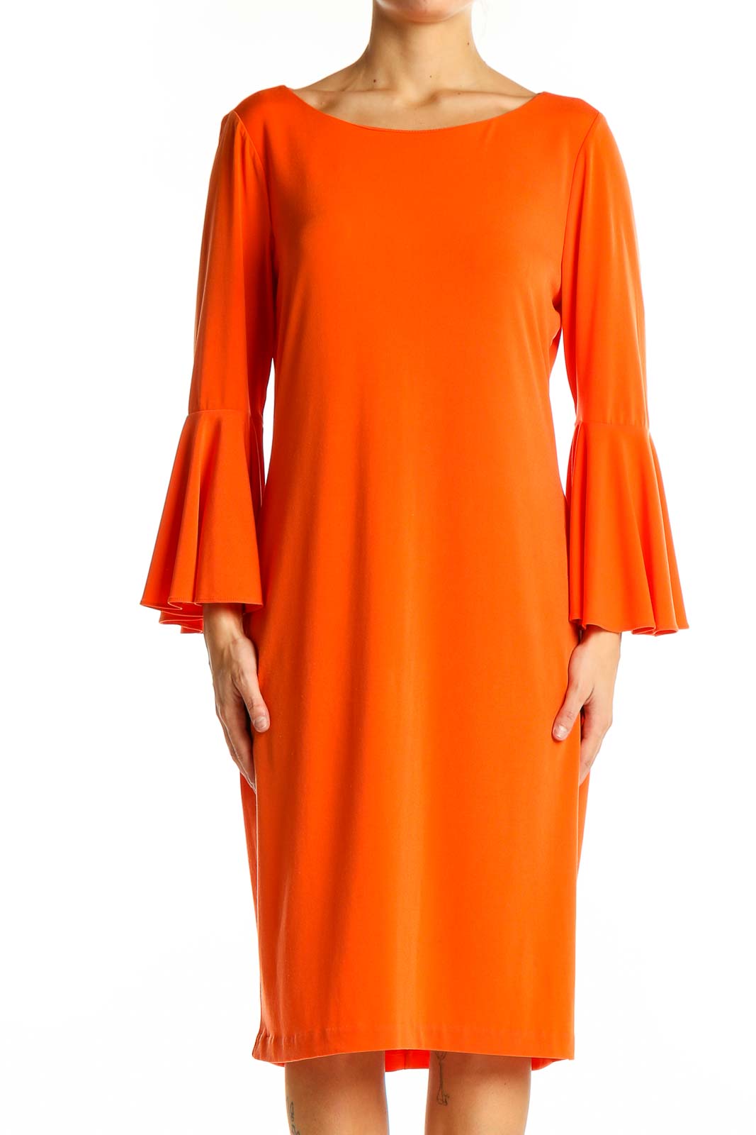 Orange Bell Sleeve Midi Dress | Calvin Klein SilkRoll Orange Bell Sleeve Midi Dress | Calvin Klein SilkRoll