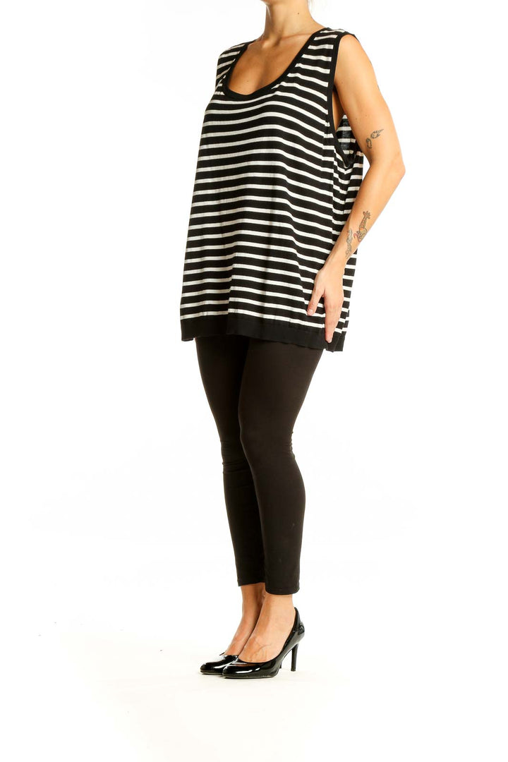 Front view of Talbots Black and White Striped Sleeveless Knit Top