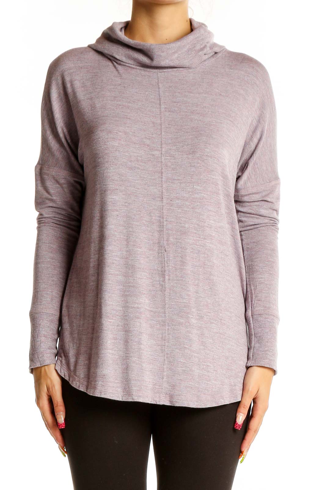 Front view of Rachel Zoe lavender cowl neck long sleeve top