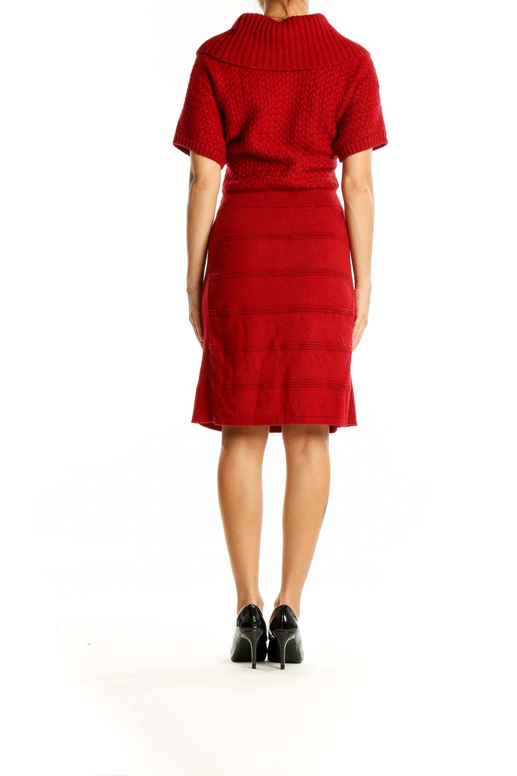 Red Cowl Neck Acrylic Sweater Dress