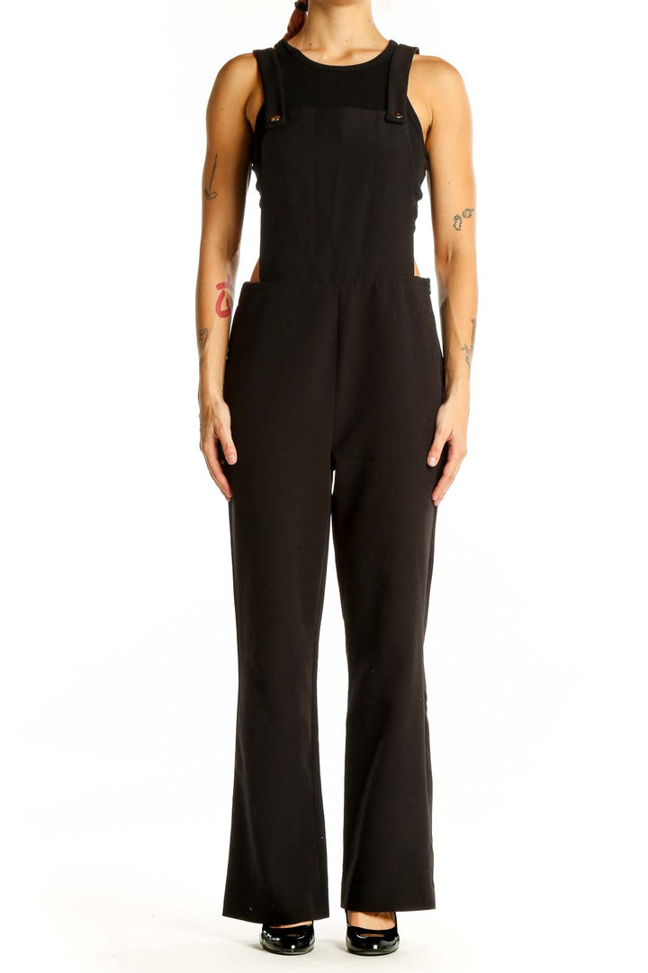 Front view of black sleeveless wide-leg jumpsuit by Romeo & Juliet Couture