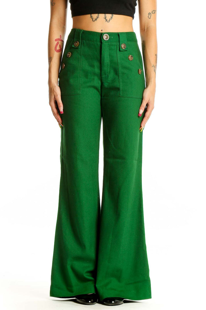 Green Retro Wide Leg Pants