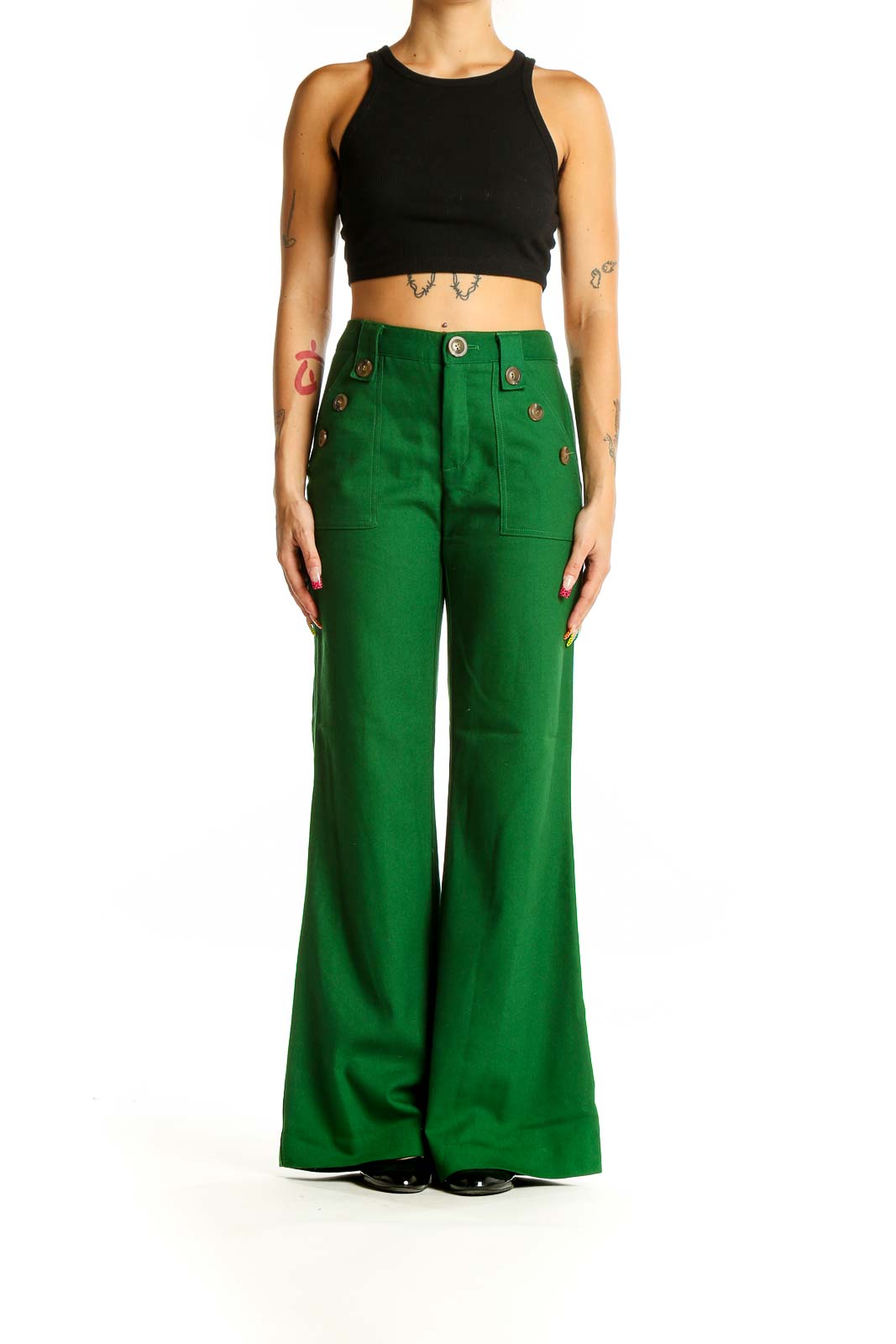 Green Retro Wide Leg Pants