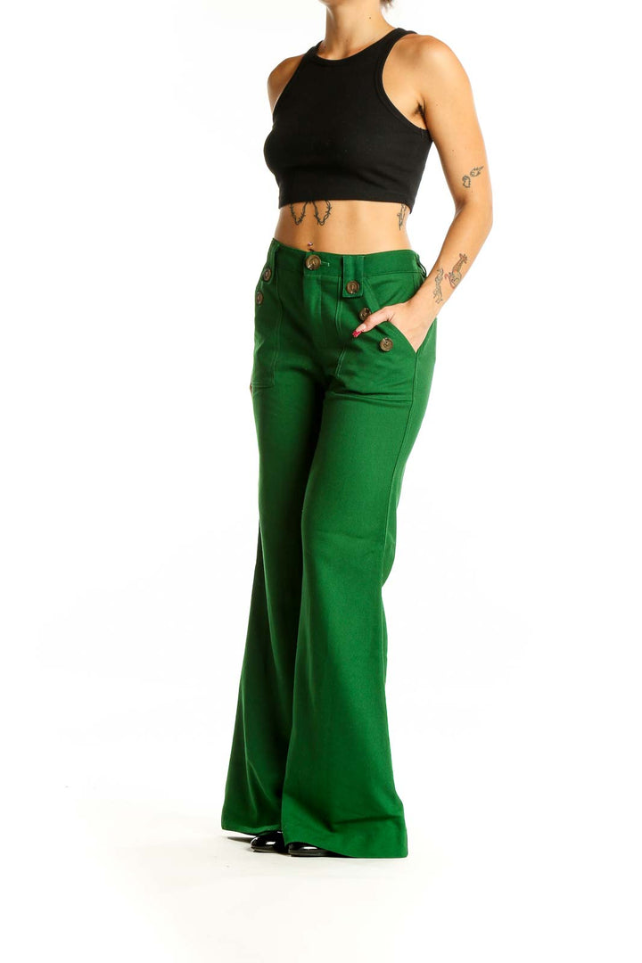 Green Retro Wide Leg Pants