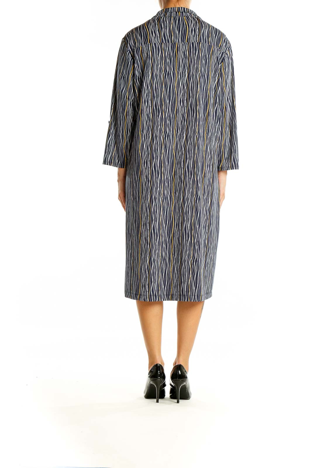 Back view of Robert Louis Blue Striped Button-Down Shirt Dress