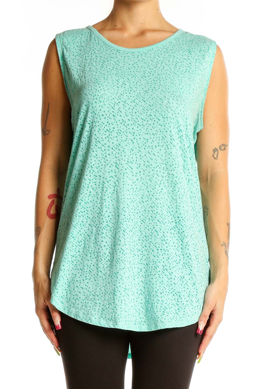 Front view of Carve Designs mint green floral print sleeveless top