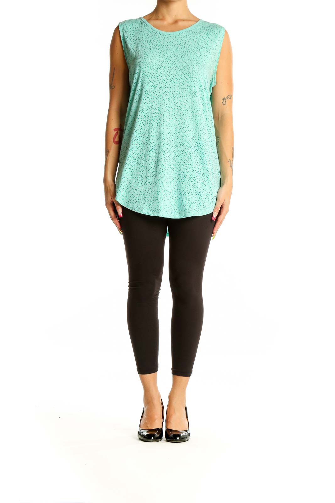 Front view of Carve Designs mint green floral print sleeveless top