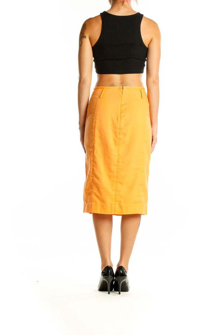 Back view of J.Crew yellow linen-blend midi skirt