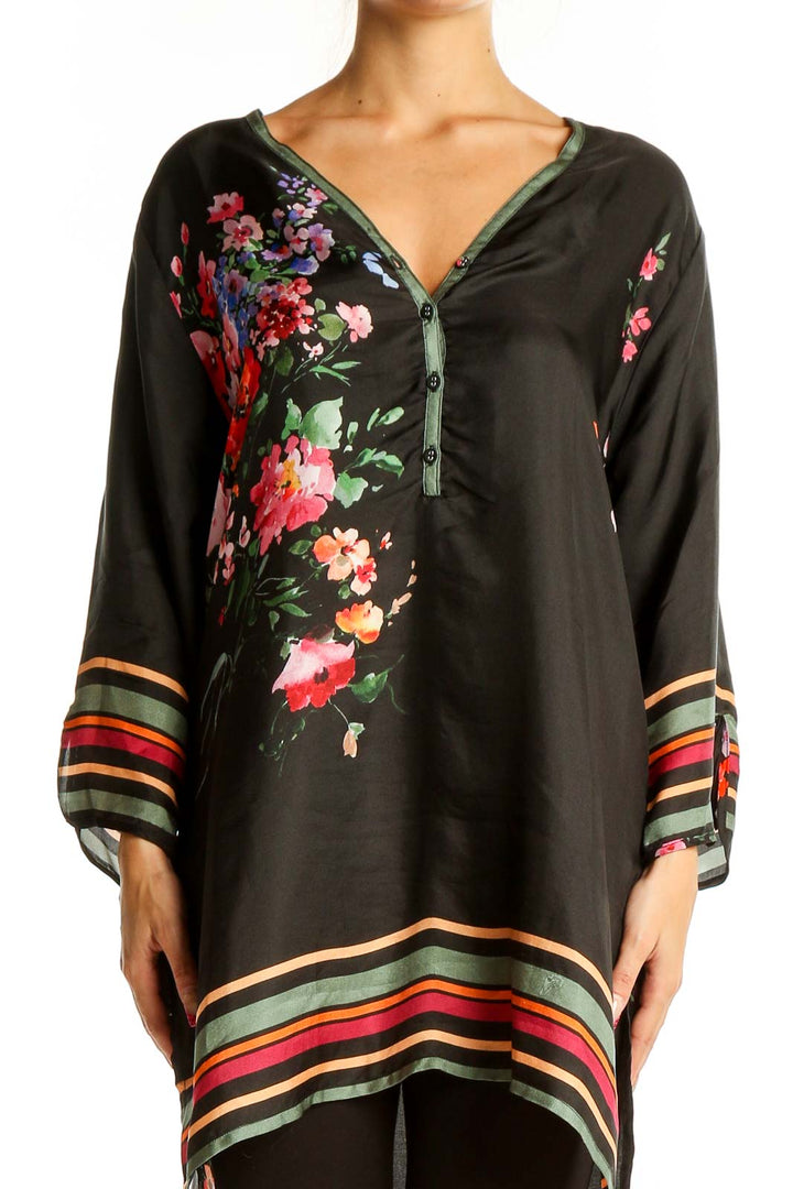 Black Multicolor Silk Floral Dress