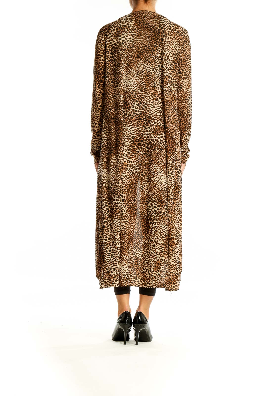 Back view of Cecico full-length leopard print cardigan