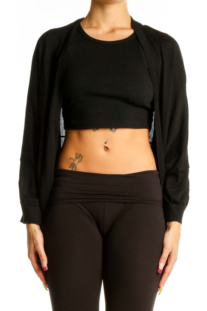 Front view of Black Cropped Cardigan and Tank Top Set from White House Black Market