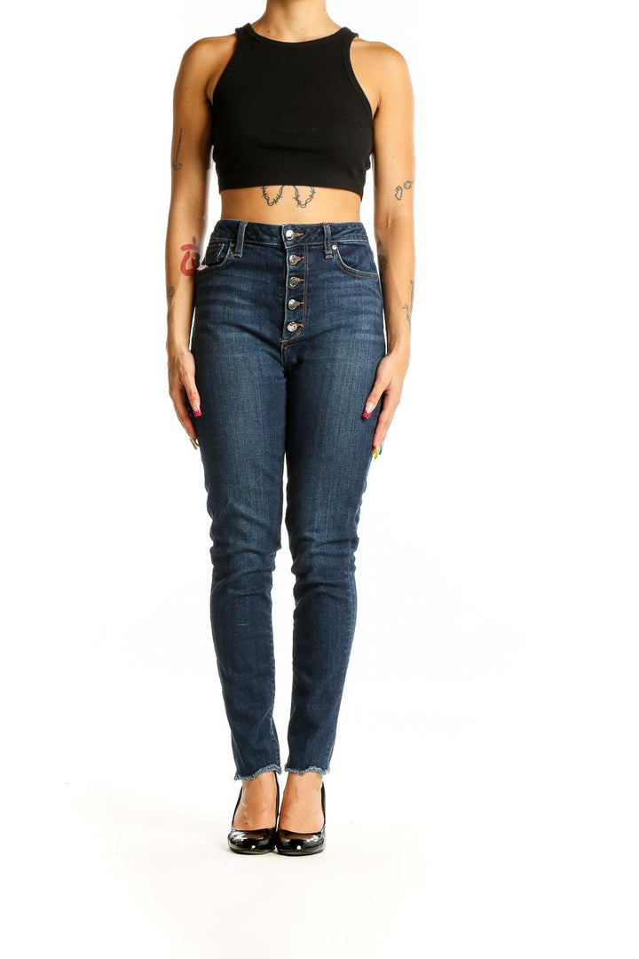 Blue High Waisted Dark Rinse Jeans