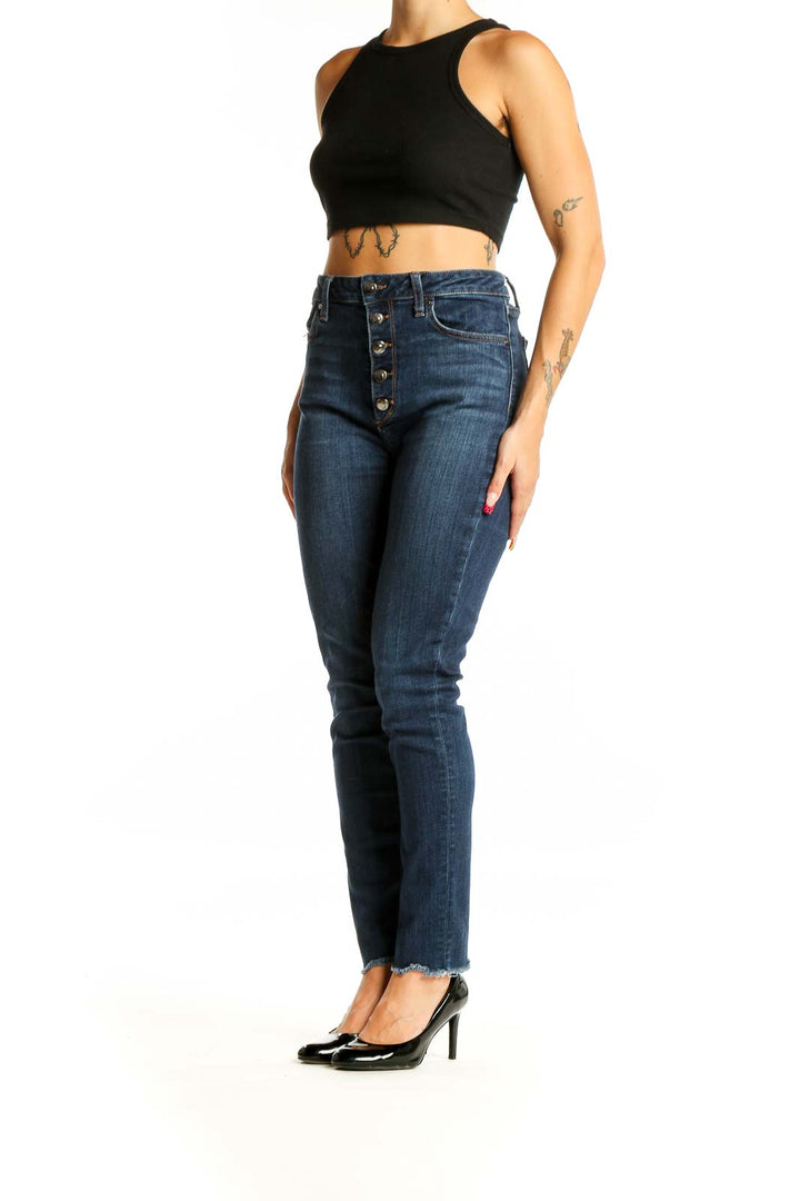 Blue High Waisted Dark Rinse Jeans