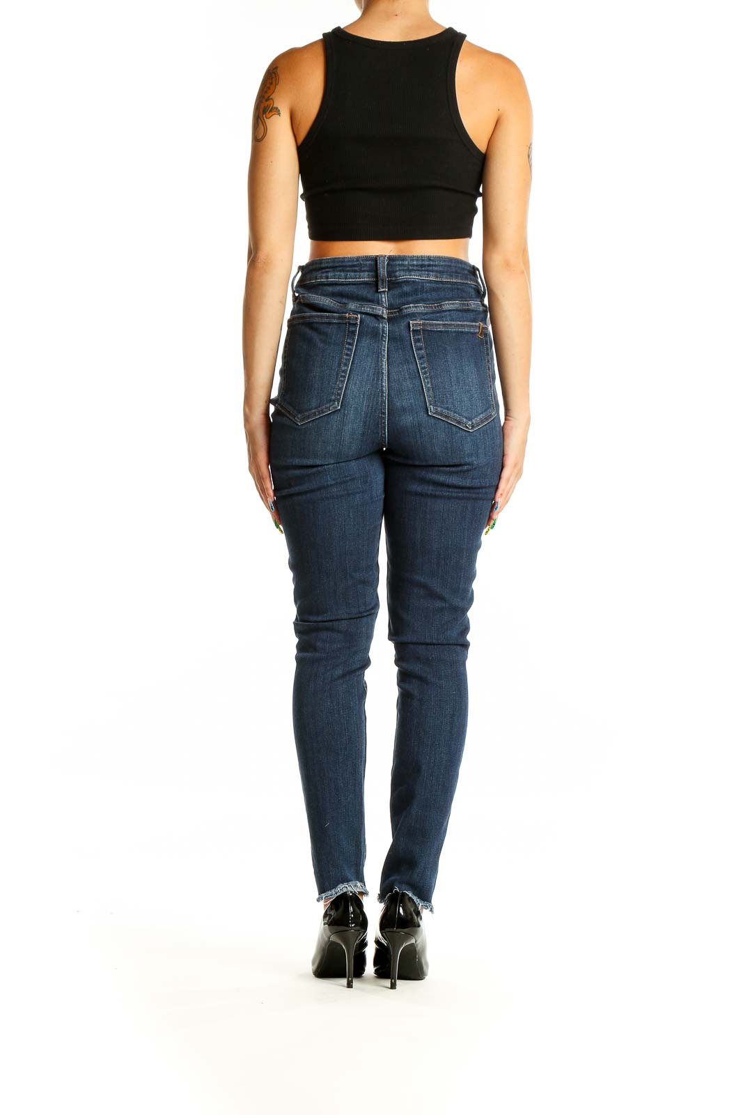 Blue High Waisted Dark Rinse Jeans