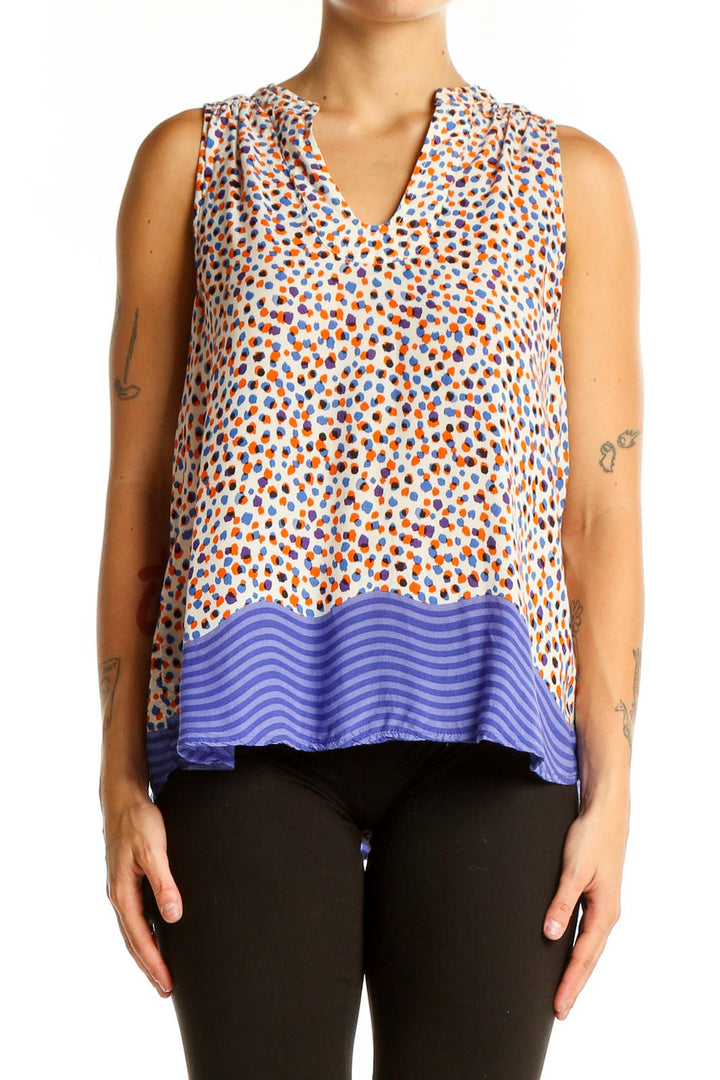 Blue White Orange Polka Dot Top