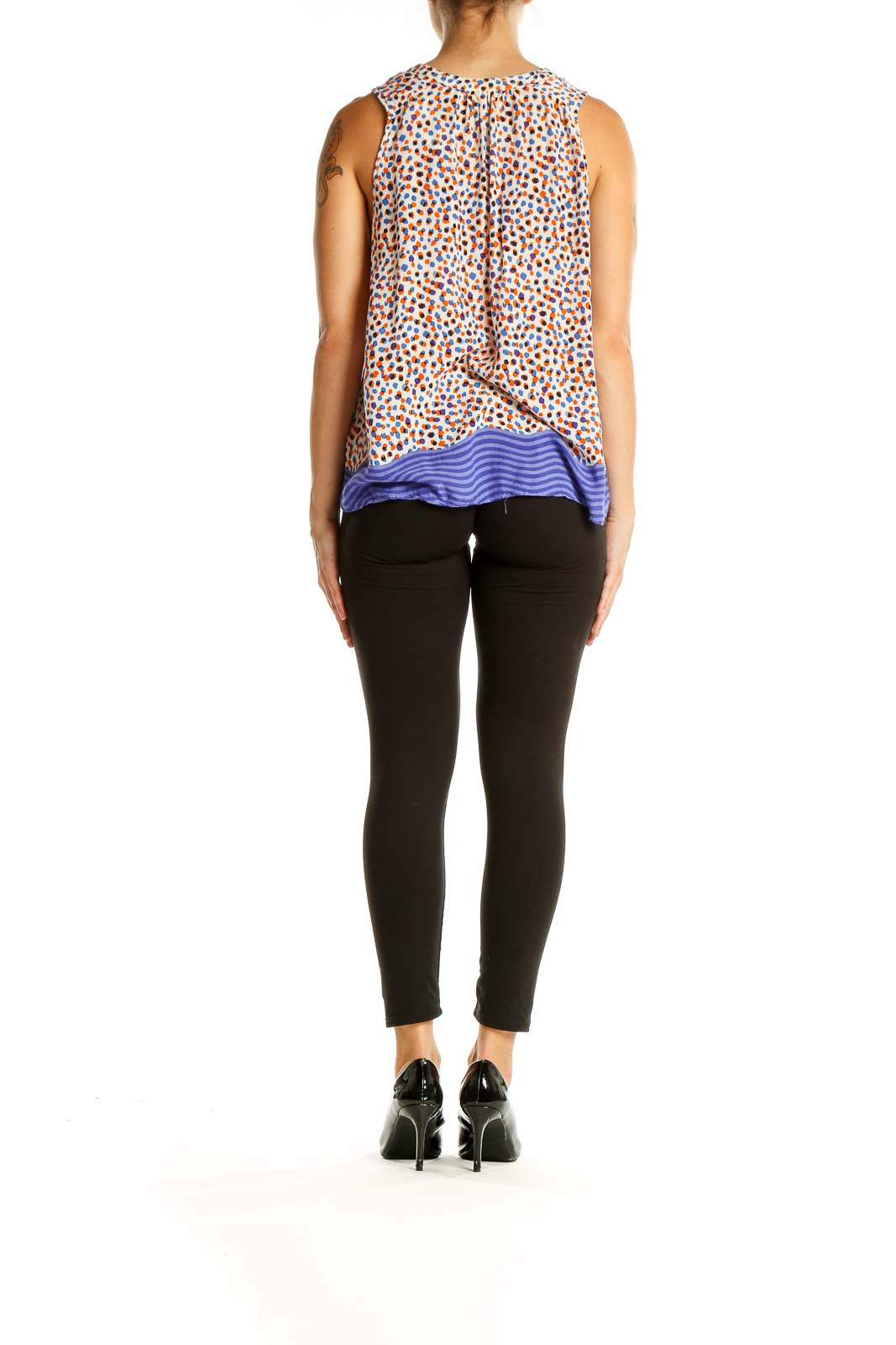 Blue White Orange Polka Dot Top