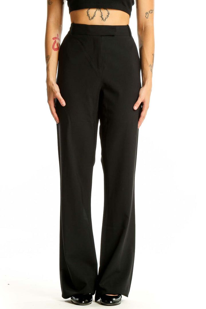 Front view of Diane von Furstenberg black wide-leg trousers