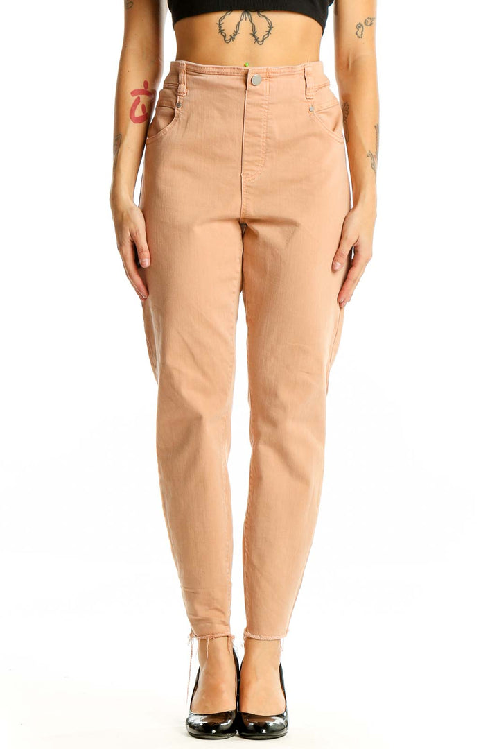 Front view of Liverpool Los Angeles peach high-waisted slim fit jeans