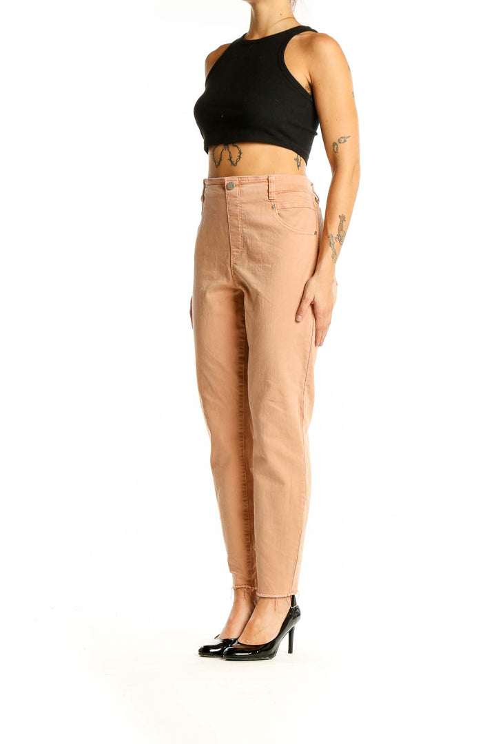 Front view of Liverpool Los Angeles peach high-waisted slim fit jeans