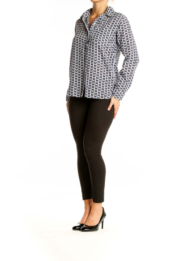 Front view of Gap white button-up shirt with black butterfly print