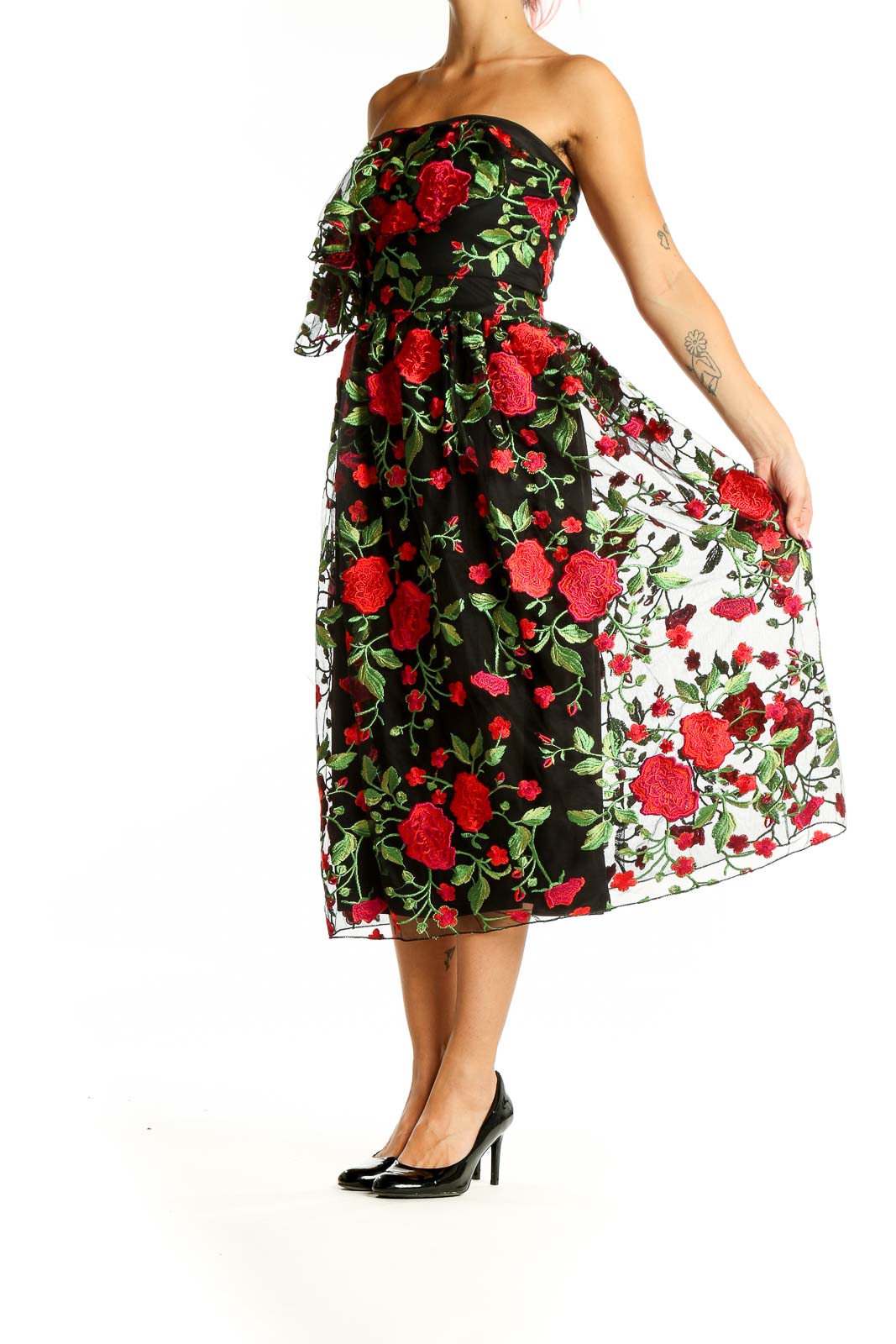 Black Red Rose Cocktail Party Dress