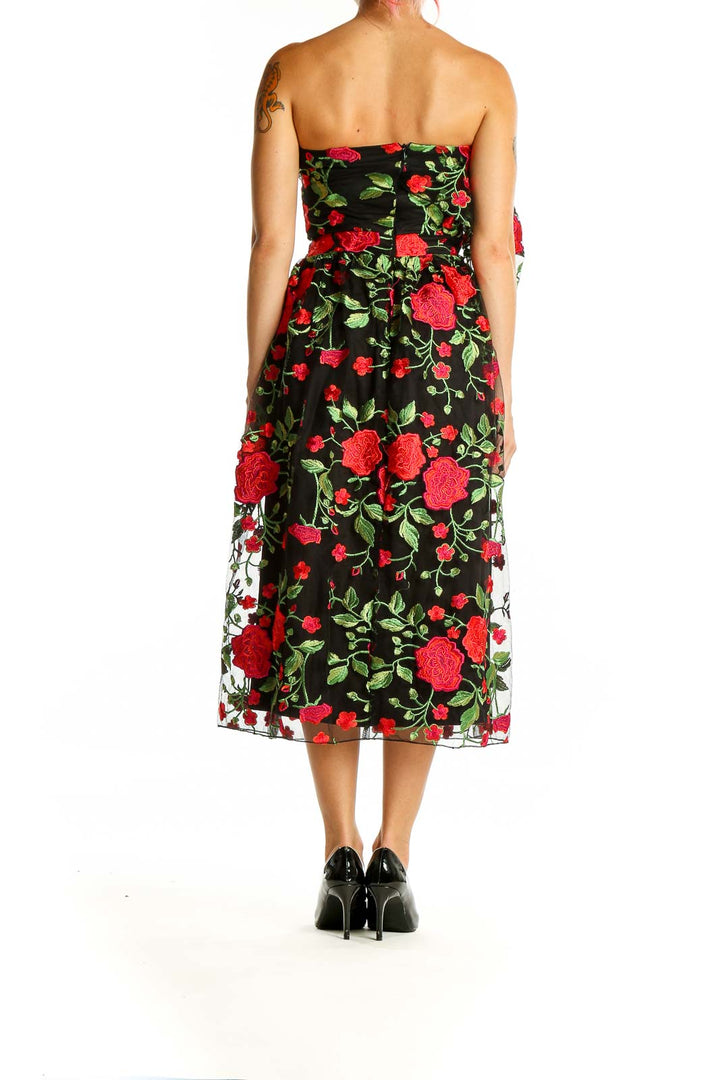 Black Red Rose Cocktail Party Dress