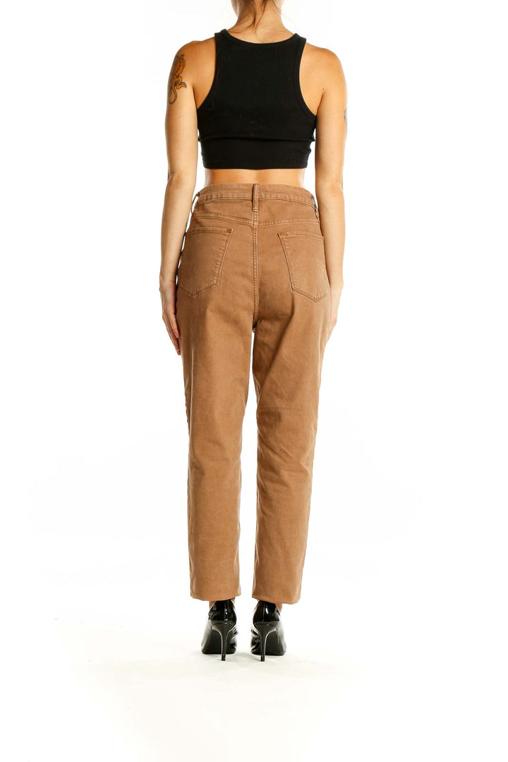 Back view of Simply Vera Vera Wang camel high-waisted jeans on model