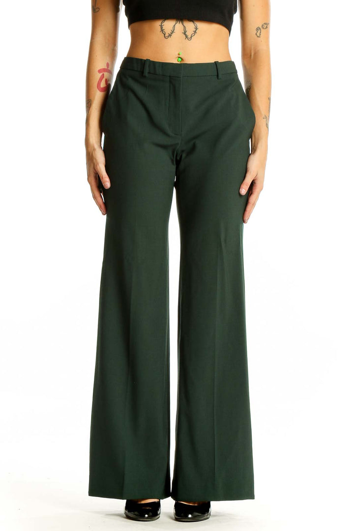 Green Wide Leg Wool Pants