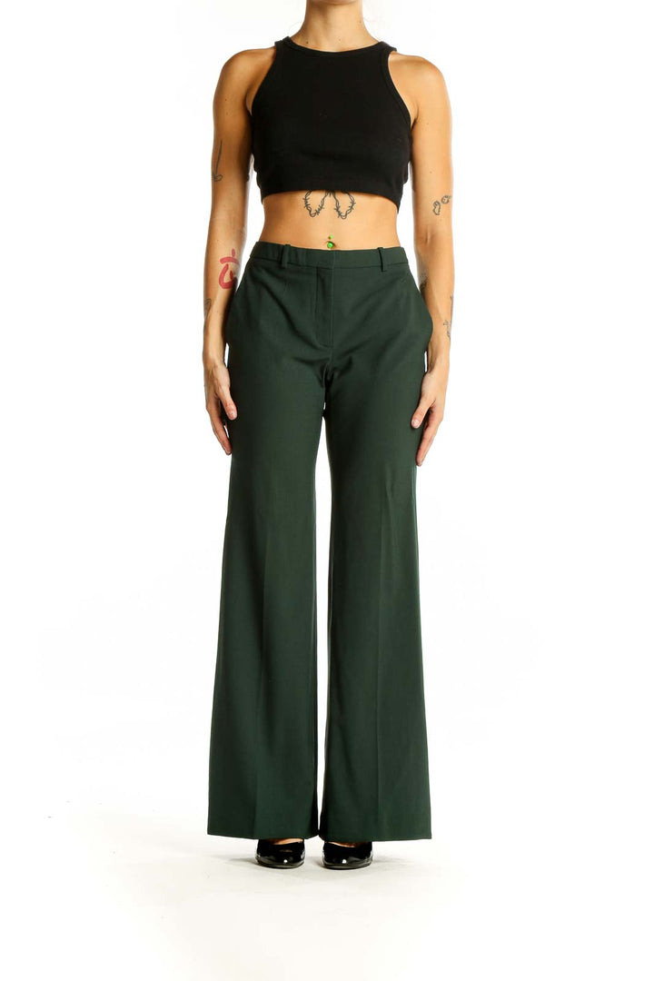 Green Wide Leg Wool Pants