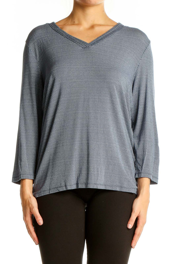 Front view of gray Talbots V-neck textured knit top