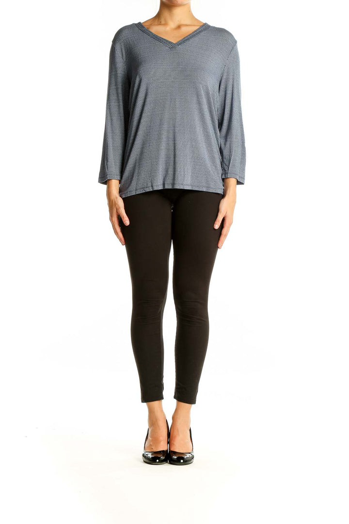 Front view of gray Talbots V-neck textured knit top