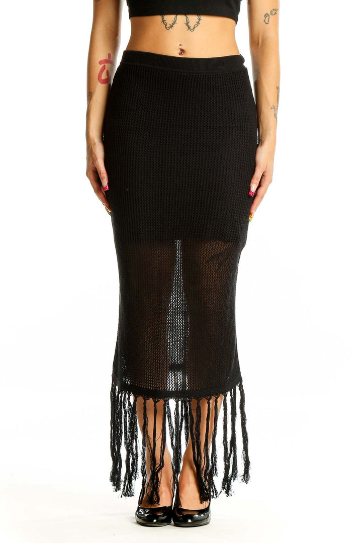 Black Fringe Midi Skirt