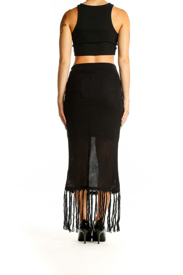 Black Fringe Midi Skirt