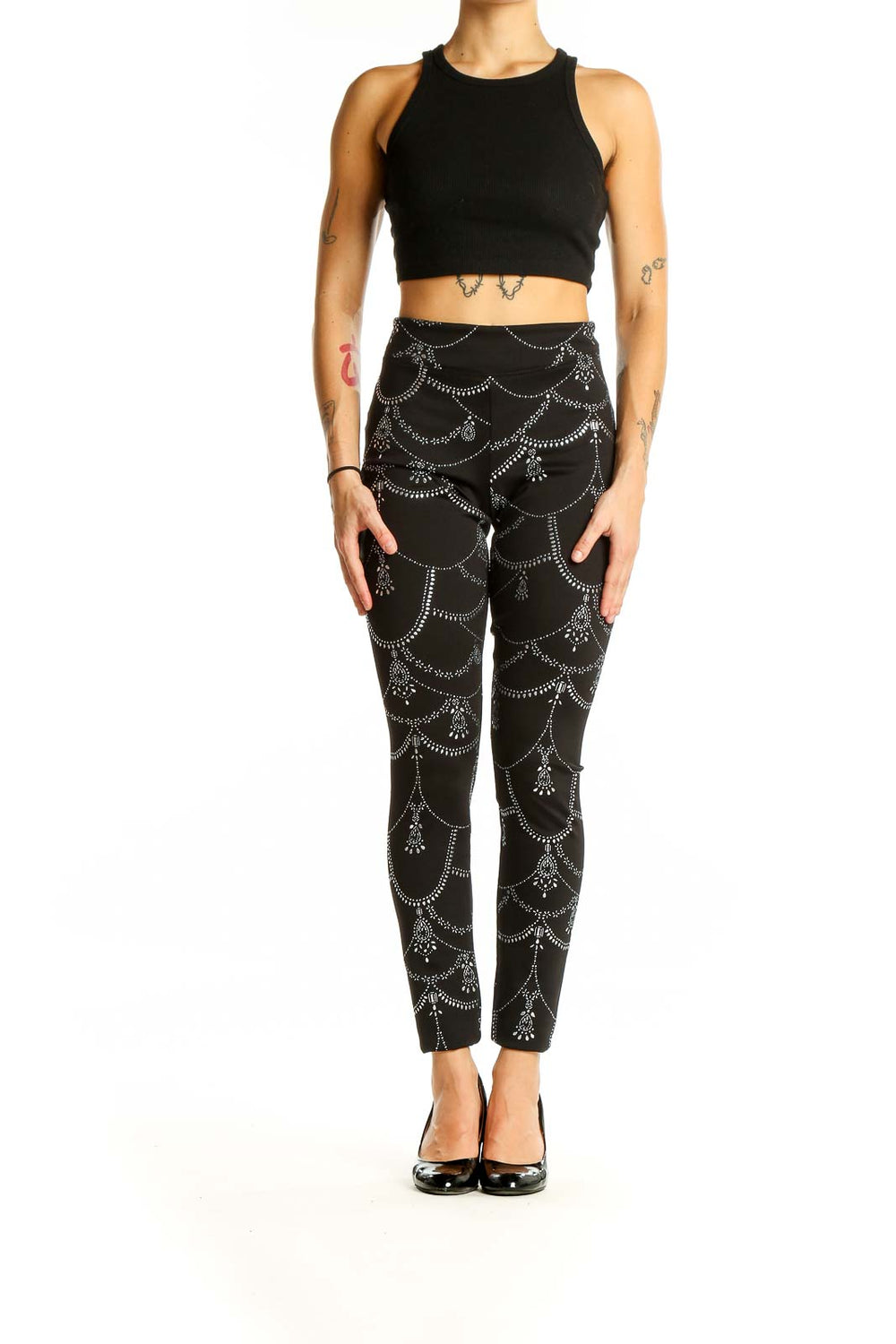 Black Silver Bedazzled Leggings