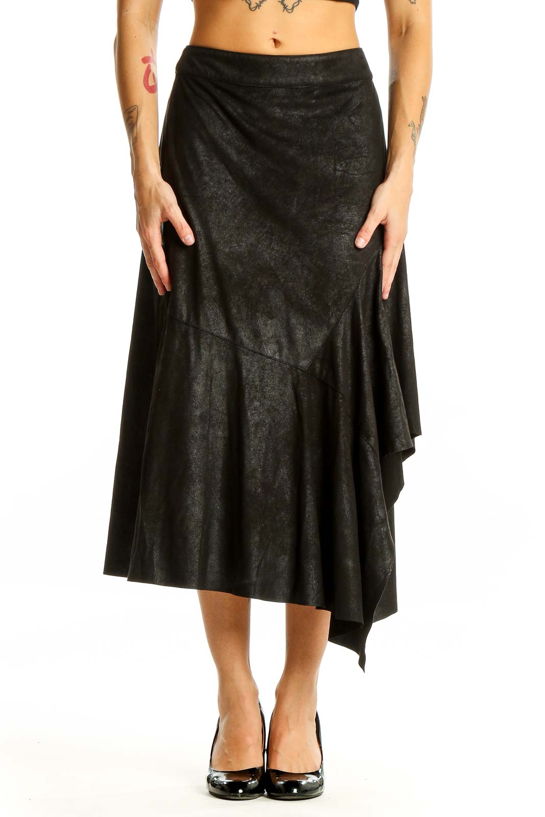 Black Asymmetrical Flared Skirt