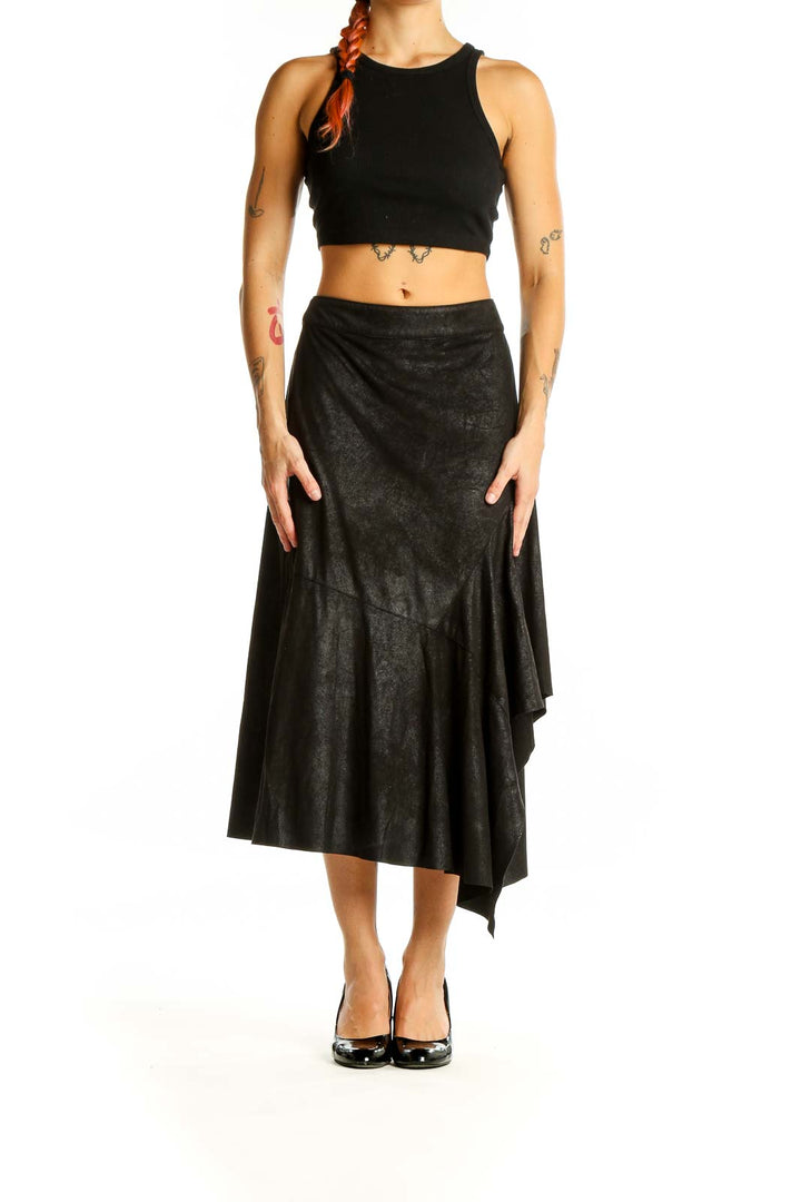 Black Asymmetrical Flared Skirt