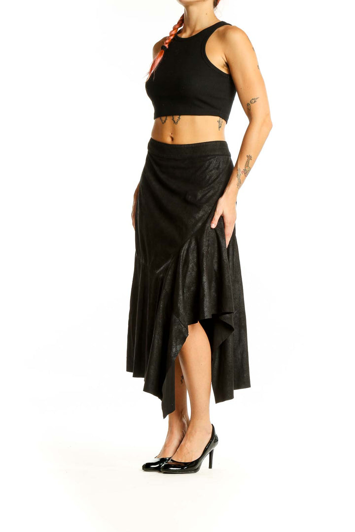 Black Asymmetrical Flared Skirt