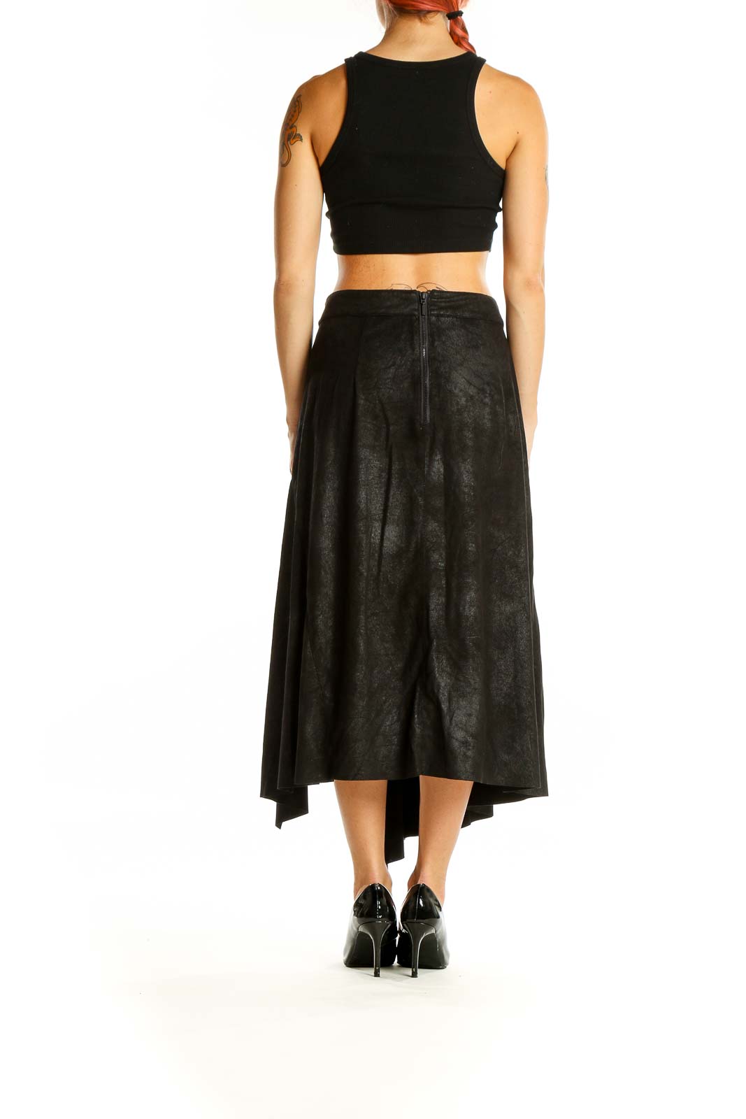 Black Asymmetrical Flared Skirt