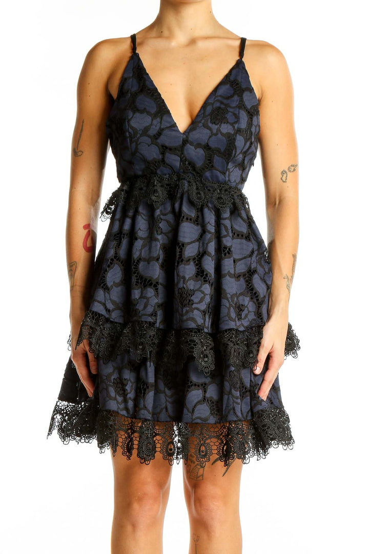 Black Blue Lace Cocktail Dress