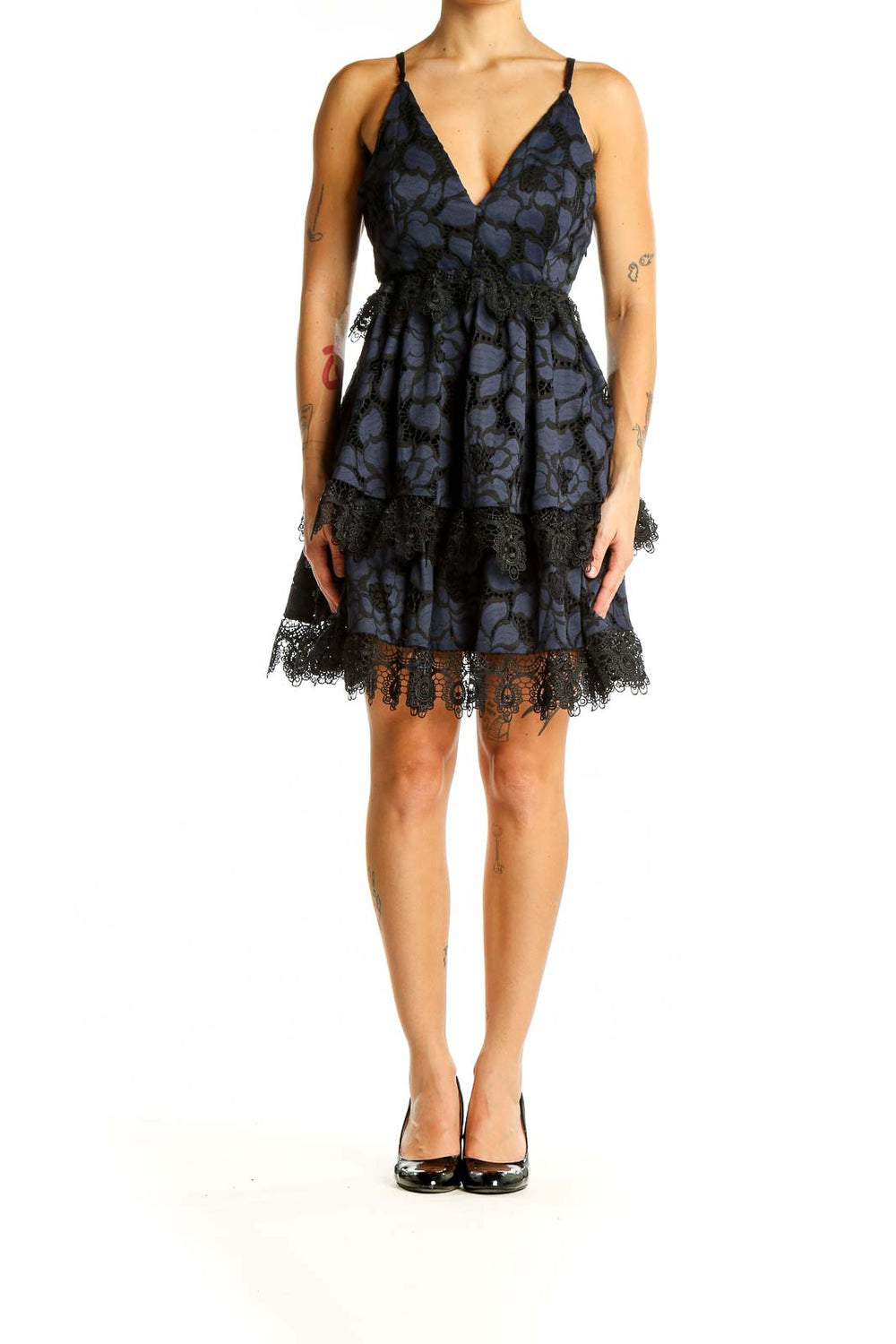 Black Blue Lace Cocktail Dress