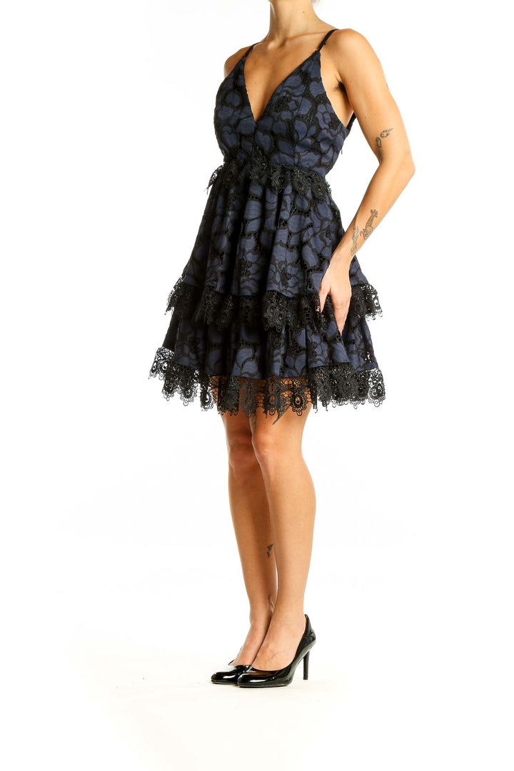 Black Blue Lace Cocktail Dress