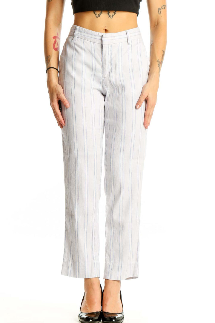 White Blue Striped Pants