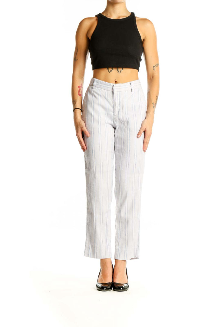 White Blue Striped Pants