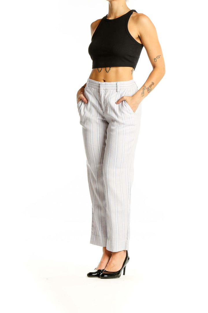 White Blue Striped Pants