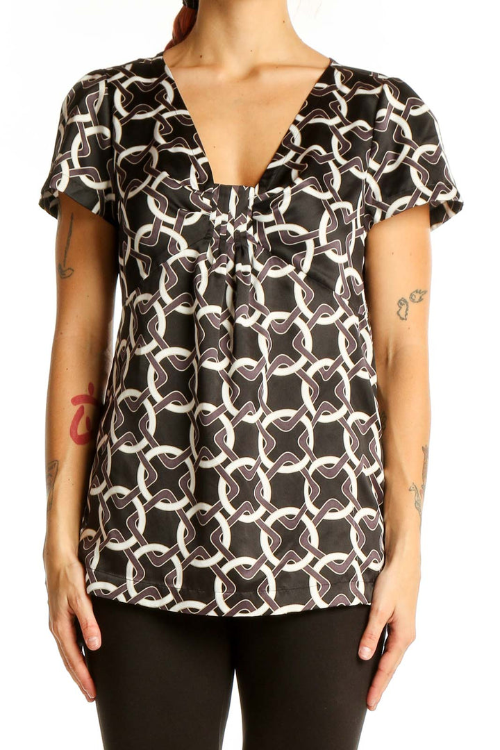 Black White Geometric Print Blouse